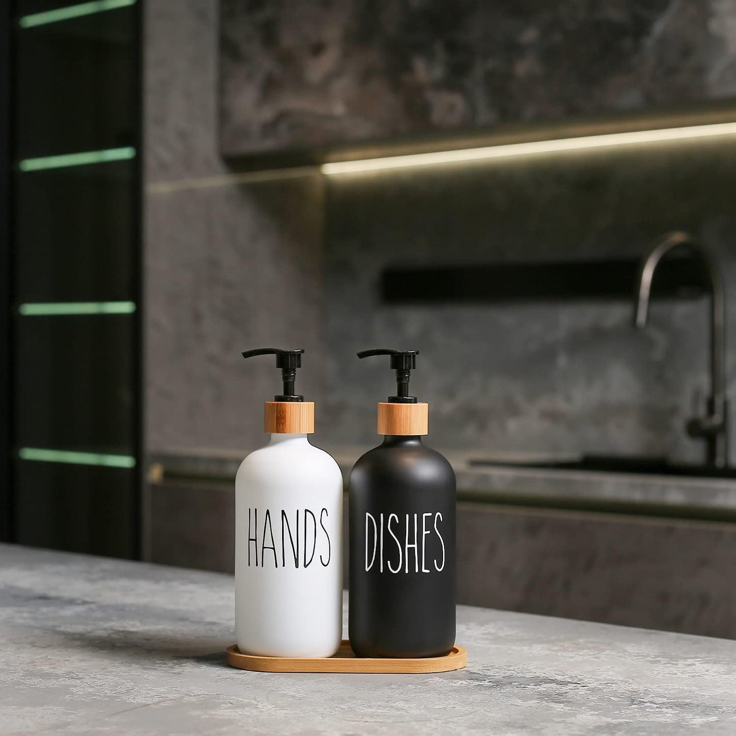 MOMEEMO Soap Dispenser Set, Contains Hand and Dish Soap Dispenser, Suitable for Kitchen Decor. (Black & White)