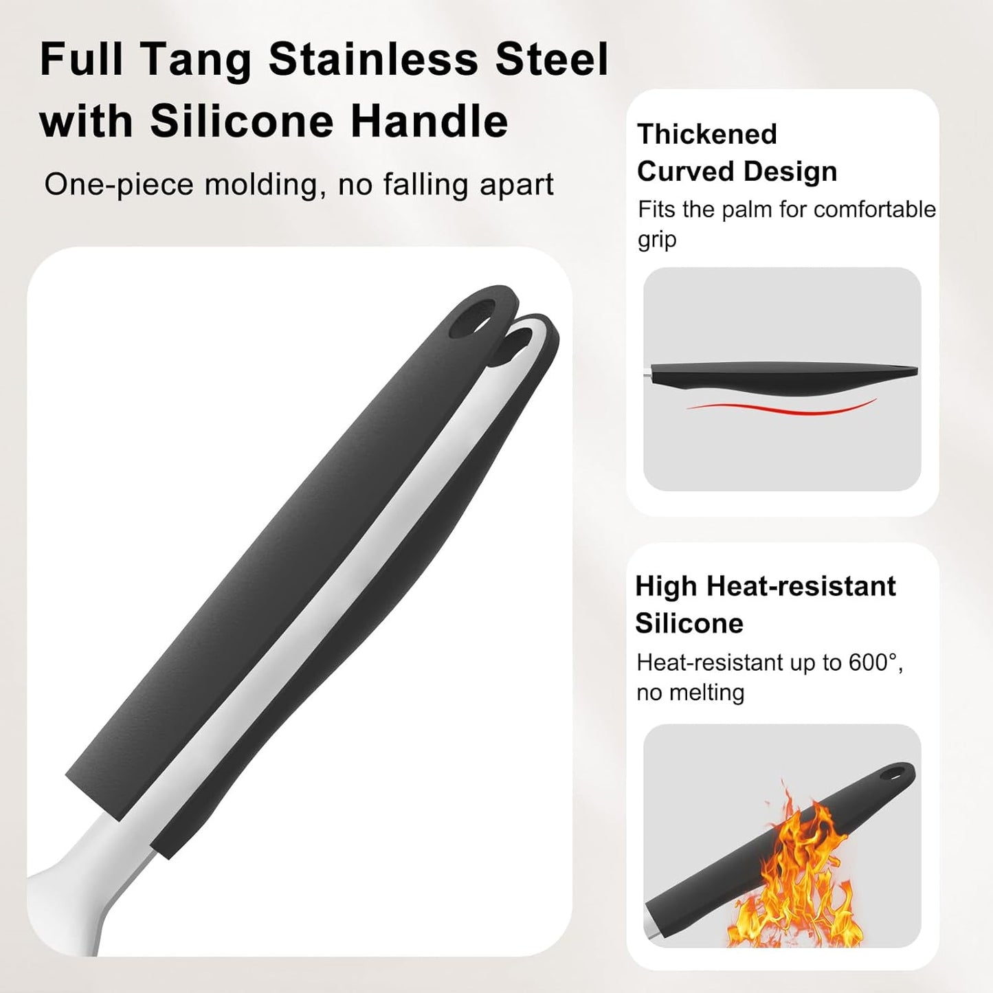 Beijiyi Stainless Steel Fish Spatula Set, 13.5" & 11.7" Metal Spatulas for Kitchen Use, Thin Edge Slotted Fish Turner Spatula for Flipping and Grilling, Cooking Untensils with Silicone Handle