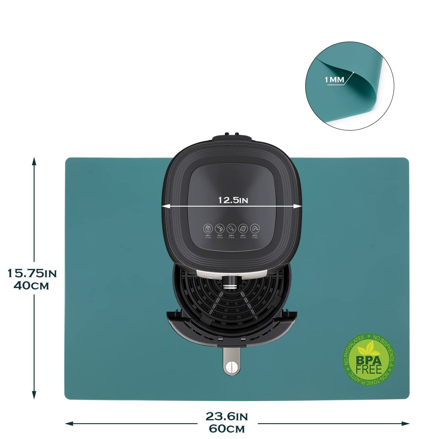 Extra Large Dark Green Countertop Mat - Silicone Table Kitchen Desk Mat - Non-Slip & Heat Resistant - Dinner Placemat Pastry Dough Rolling Mat