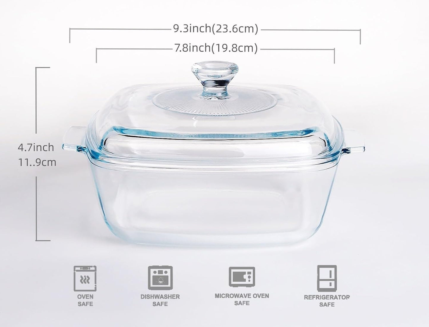 Clear Square Glass Casserole with Lid, Baking Dish with Glass Cover, Casserole for Oven, Freezer and Dishwasher Safe (1.5-Quart Square)