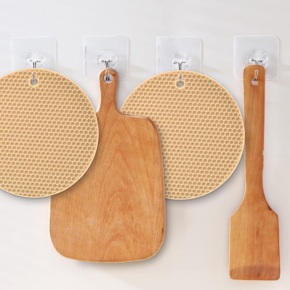 homEdge Silicone Trivets Mat, 6 Packs Multipurpose Non Slip Heat Resistant Pot Holder-Tan
