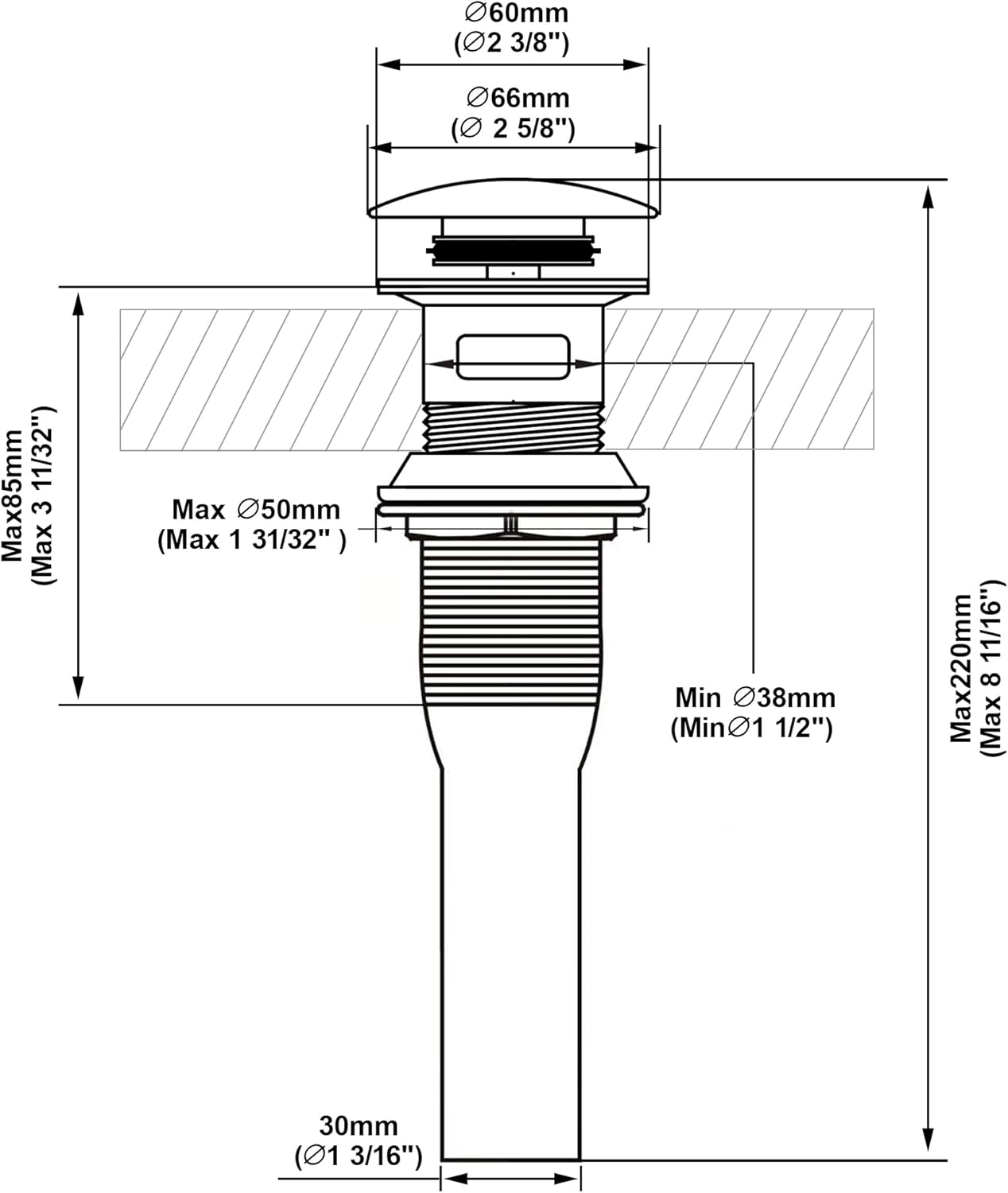 Pop up Sink Drain Stopper with Overflow Brushed Nickel for Bathroom Vessel Vanity Sink Art Basin，Big Cap Sink Drain with Overflow, Metal Pop-up Drain Strainer with Detachable Basket Stopper