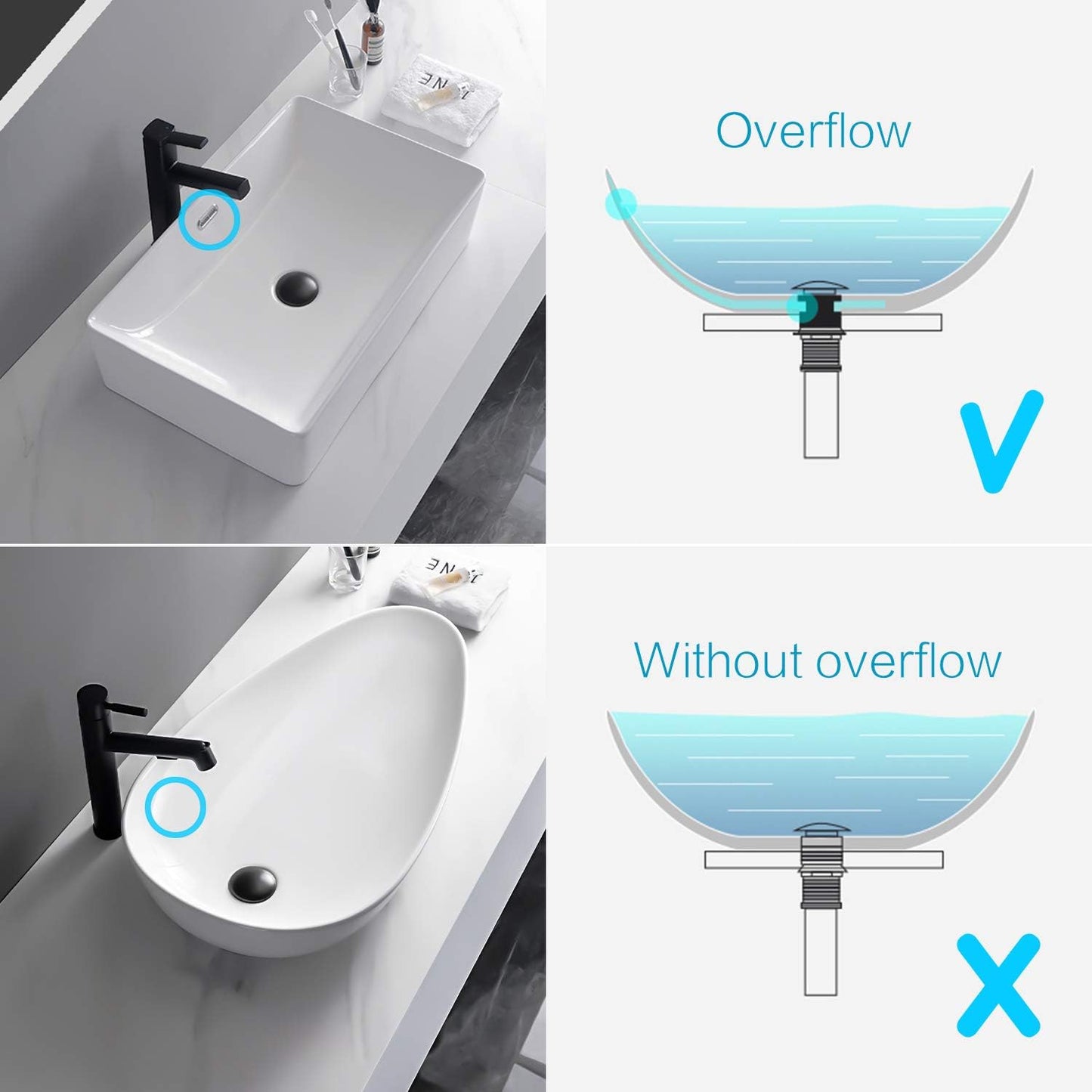 KAIYING Pop Up Drain, Bathroom Sink Drain Stopper with Overflow, Vessel Sink Drain Assembly with Detachable Basket Stopper, Anti-Explosion and Anti-Clogging Drain Strainer (Matte Black)