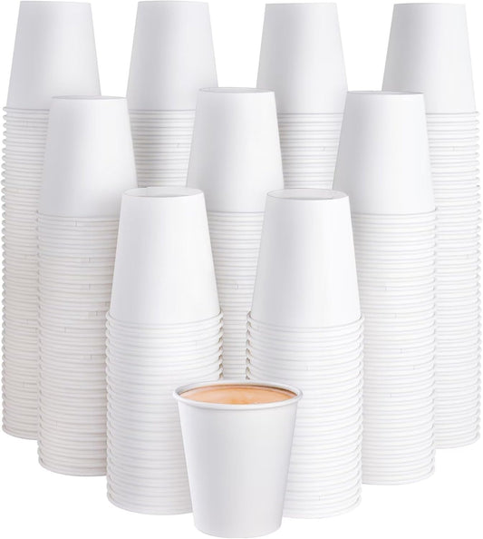 JOLLY PARTY 300 Pack 10 oz Disposable Paper Coffee Cup, Hot/Cold Beverage Drinking Cups for Water, White Paper Hot Coffee Cups