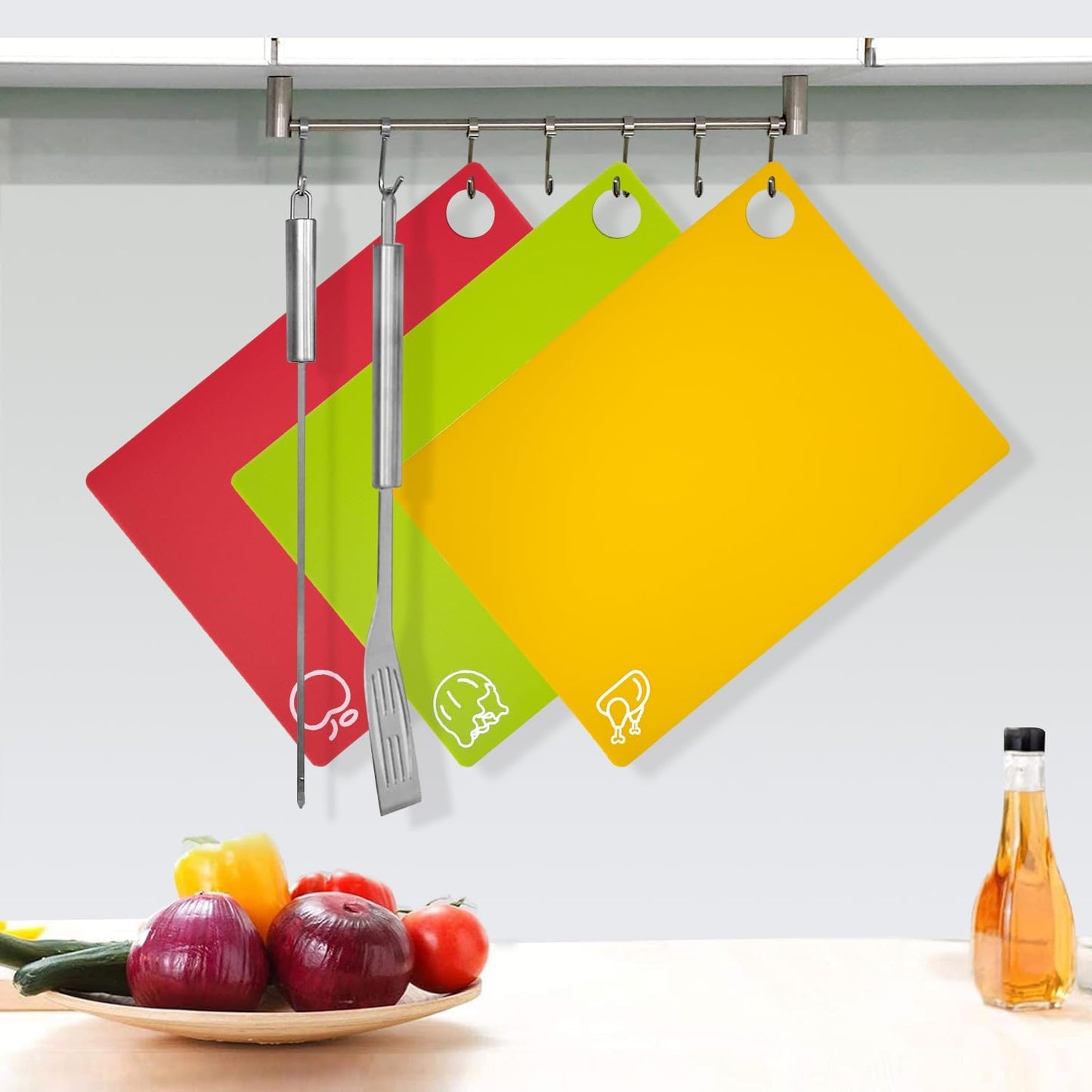 GoodLuck 5 Pieces Flexible Cutting Boards with Hanging Hole, BPA Free Plastic Cutting Boards for Kitchen, Non Slip Cutting Mat for Meat and Vegetables