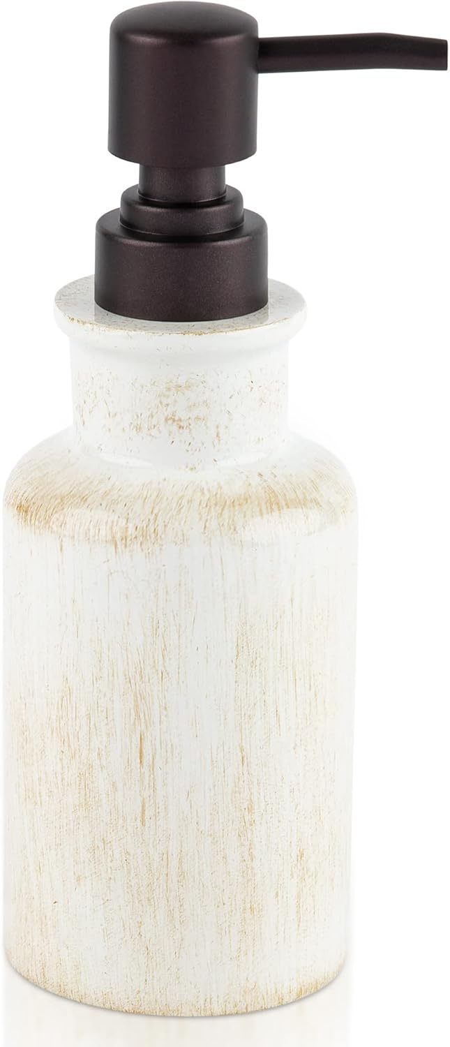 Creative Scents Rustic Luxe Bathroom Soap Dispenser - Beige Hand Soap Dispenser for Bathroom with Strong Easy Dispensing Pump - Rustic Farmhouse Decor – Resin Lotion Dispenser with Pump Holds 8.8 Oz.