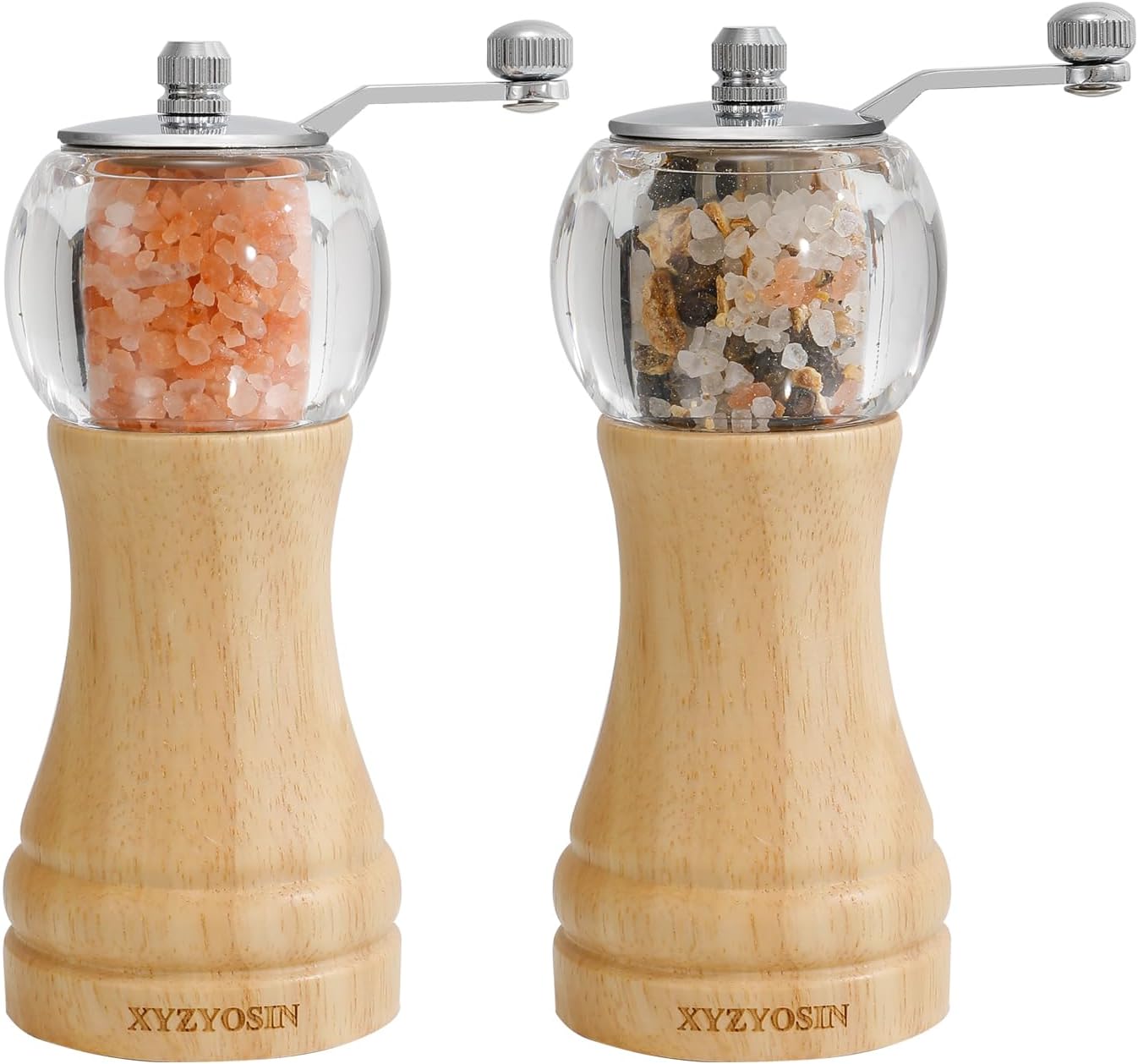 Classical Hand Shake Rubber Wood Salt or Pepper Grinder Set Refillable Salt Grinder Pepper Mill with Adjustable Coarseness Acrylic Body For Kitchen 1 Pack