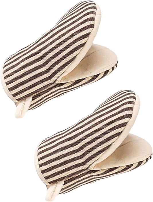 1 Pair Mini Oven Mitts,High Heat Resistant Oven Gloves,Kitchen Short Oven Mit with Hanging Loop for BBQ, Baking, Cooking and Grilling, (Khaki)