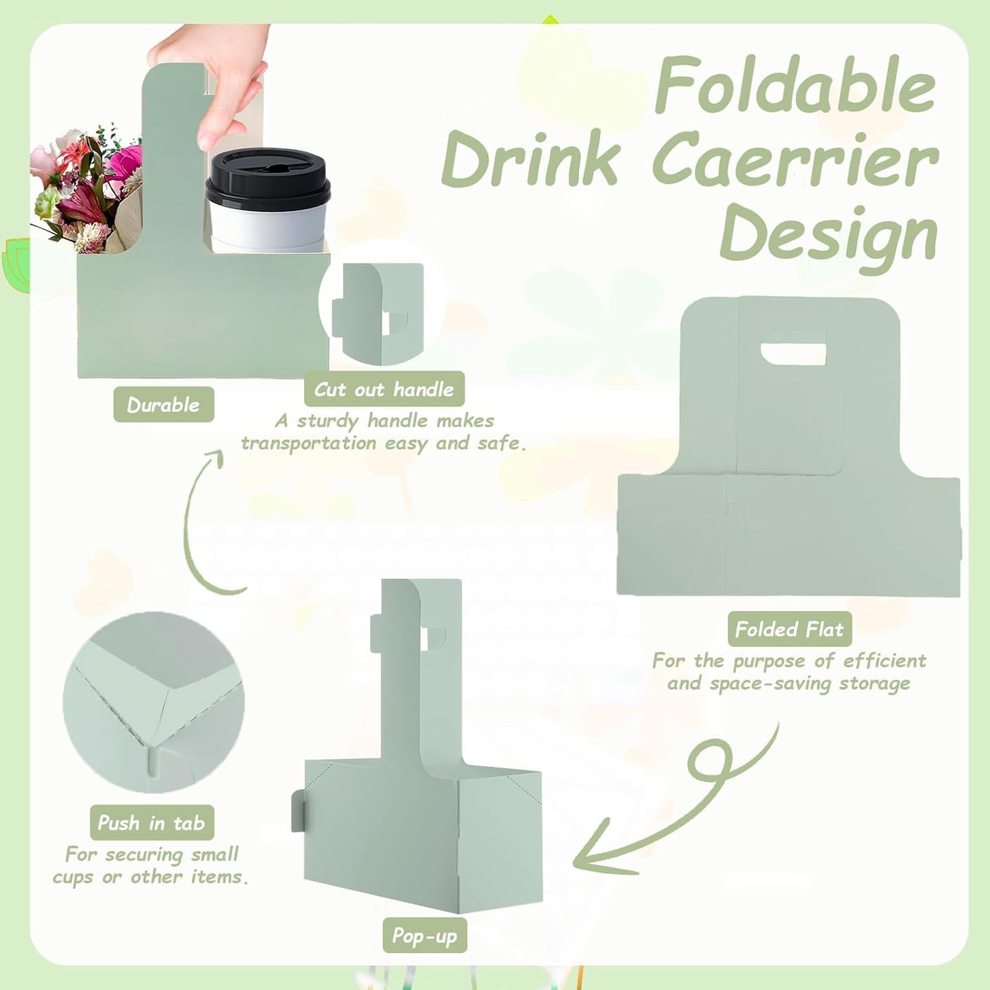 10 Pack 2 Cup Disposable Drink Carrier with Handle Paperboard Coffee Cup Holder Portable for Hot Cold Drinks Food Delivery Services with Heart Card for Teacher Appreciation Week Mother's Day