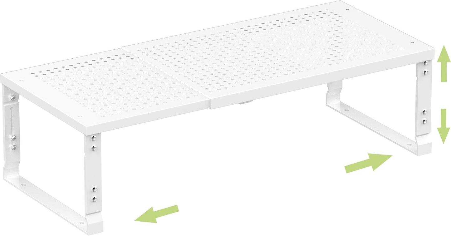 Heavy-Duty Adjustable Metal Shelf Organizer - Expandable & Stackable Pantry Storage Rack for Kitchen, Bathroom, RV, Cabinets(1 Pack/White, Medium)