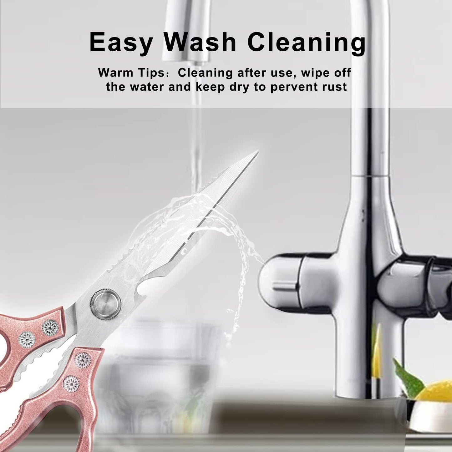 Kitchen Scissors, Heavy Duty Sharp Kitchen Shears Dishwasher Safe, Kitchen Accessories Cooking Shears for Kitchen Meat Chicken Fish Poultry Herb Bread (Rose gold)