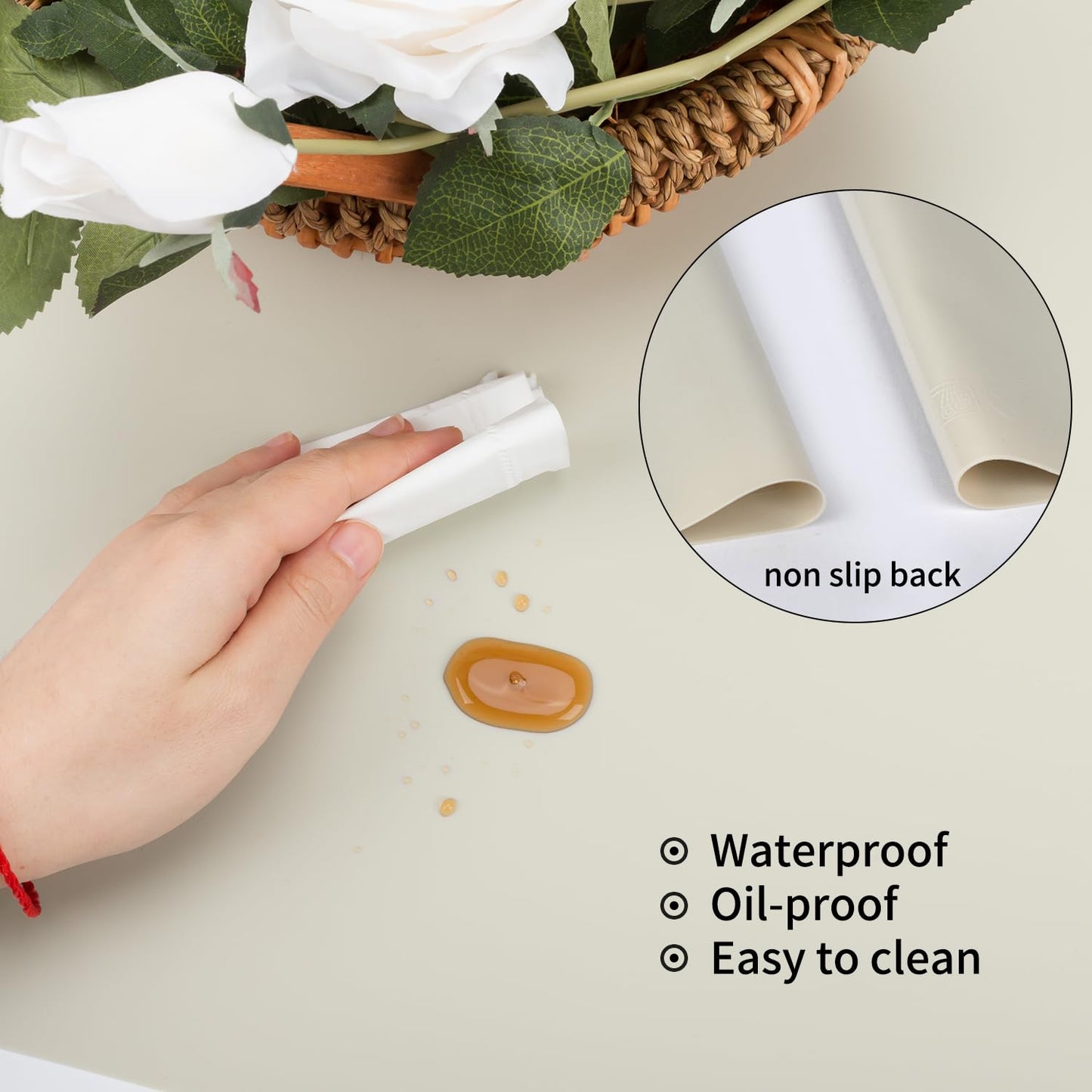 Extra Large Silicone Placemat, Food-Grade Flexible Silicone Mat Kids Non-Slip Dinner Placemat Waterproof Heat Insulation Countertop Protector Silicone Pastry Rolling Dough Mats 27.6 x 19.7''Beige