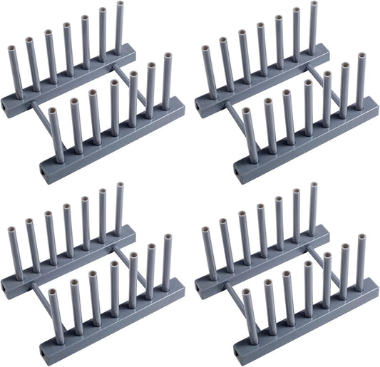 Gray Plate Racks Organizer for Cabinet, 4 Pack Plastic Plate Rack Stand Keep Dry for Dish, Bowl, Cutting Board, Bakeware, Serving Tray and More, Desk Mail Sorter Organizer 6 Slots Removable