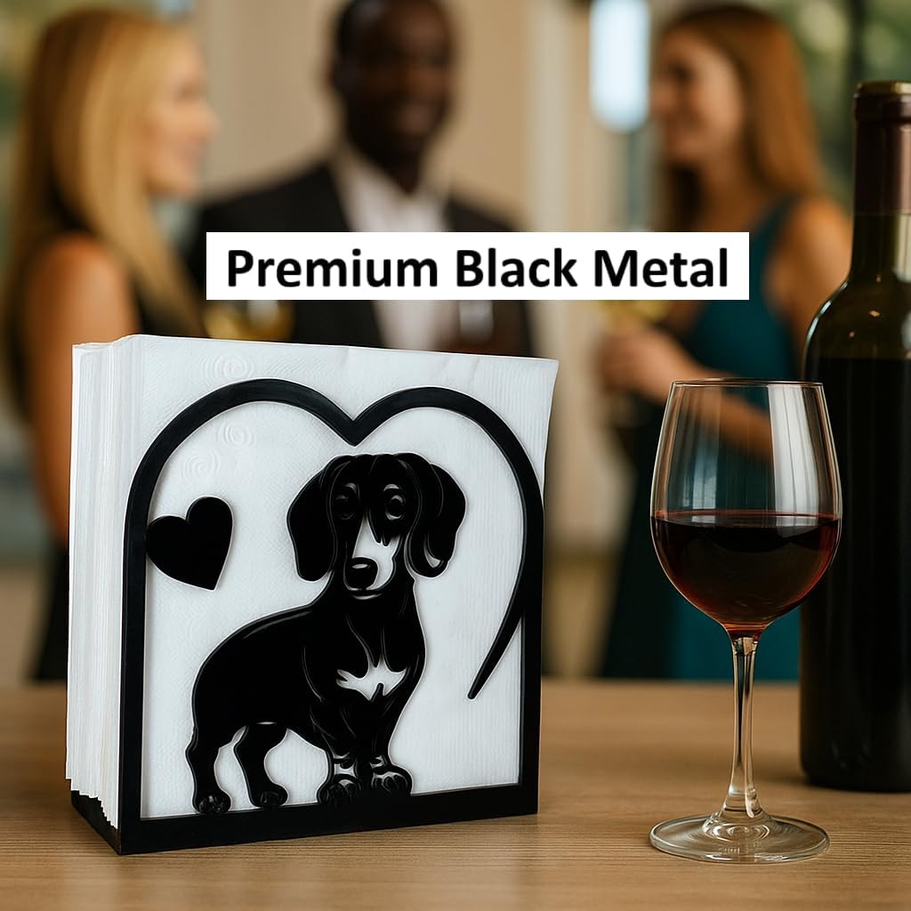 Decorative Napkin Holder for Kitchen & Dining Table – 2 Pack Metal Napkin Holders for Everyday & Cocktail Napkins – Floral & Dog Design – Anti-Scratch Slip-Resistant Paper Napkin Dispenser