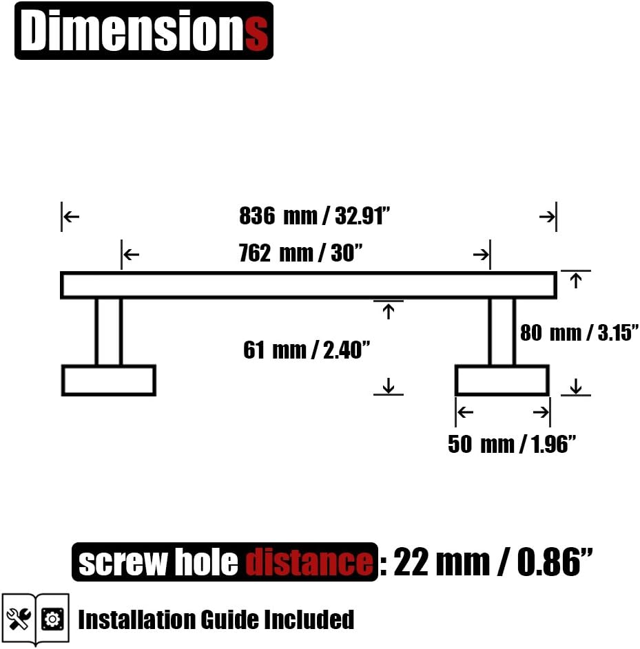 JQK Bath Towel Bar, 33 Inch 304 Stainless Steel Thicken 0.8mm Single Towel Rack for Bathroom, Towel Holder Brushed Steel Wall Mount, Useable Length 30 Inch 2 Pack, TB110L30-BN-P2
