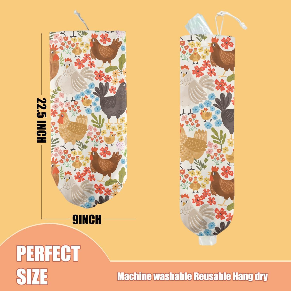 Chicken Plastic Bag Holder, Wall Mount Grocery Bag Holder, Plastic Storage bag, Pull Rope Free Adjustment, Plastic Bag Holders for Grocery Bags, Plastic Bag Dispenser for Home Kitchen