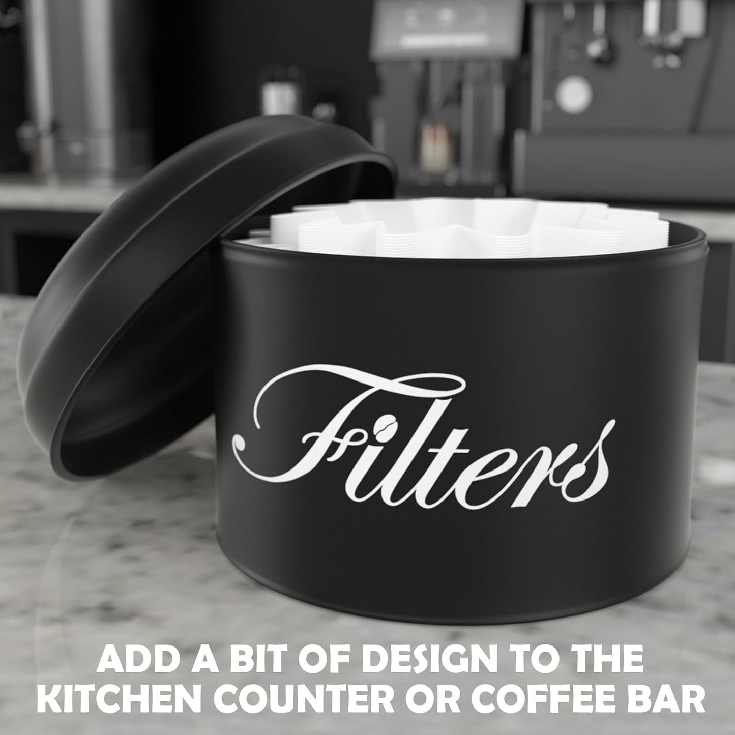 Black Basket Coffee Filter Holder With Lid - Round Container for Counter Storage - Rustic Farmhouse Bar Accessories Decor