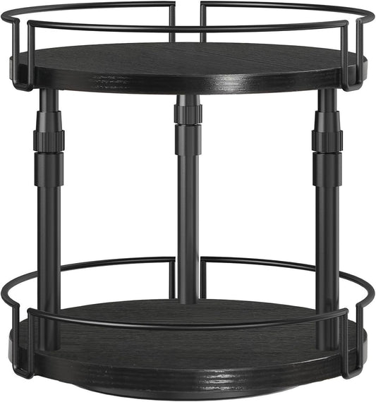 HOOBRO Lazy Susan Organizer Spice Rack, 2-Tier Height Adjustable Rotating Lazy Turntable Spice Organizer, for Kitchen Countertop and Cabinet, Black BB05TL01