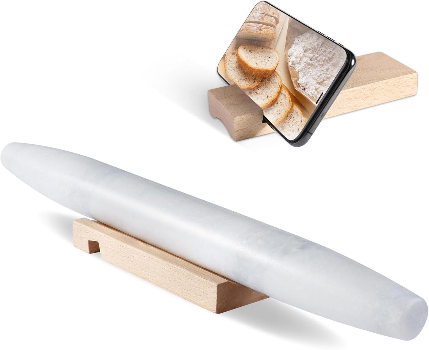 Koville African Natural Marble French Rolling Pin, 16inch Non-Stick Rolling Pin for Baking, Dough Roller for Pasta, Dumpling, Fondant, Pie, Bread, Pizza, Kitchen Baking Tools(Namib Fantasy)