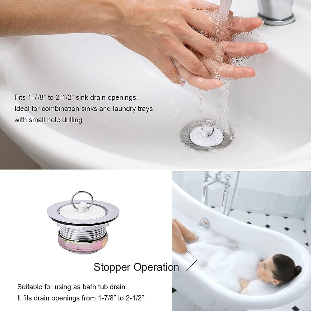 Stainless Steel Bath Tub Drain Assembly W/Wash Tray Plug for Bathtub or RV Mobile Showers
