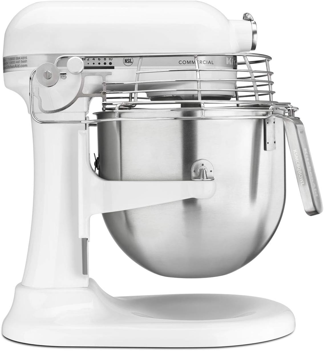 KitchenAid KSMC895WH 8-Quart Commercial Countertop Mixer with Bowl-Guard, 10-Speed, Gear-Driven, White