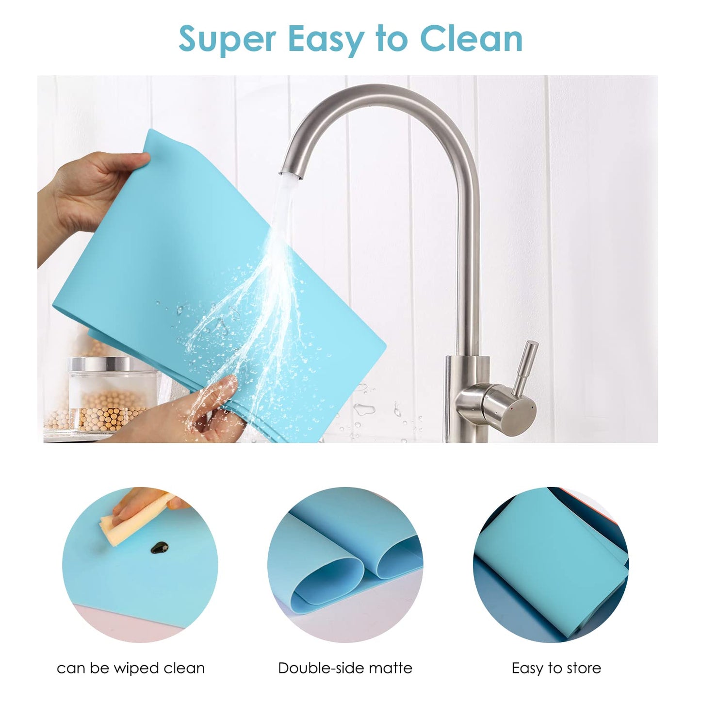 Extra Large Silicone Mats, Food Grade & Thick Silicone Pad Table Mat for Crafts, Kids Placemat, Silicone Heat Resistant Mat Kitchen Counter Mat for Baking Pastry, 23.6''x15.75'' Light Blue, 1Pack