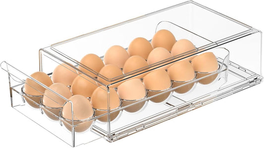 Egg Storage for Refrigerator, Stackable 18 Egg Holder for Fridge, BPA Free Refrigerator Organizer Bins, Transparent Egg Dispenser