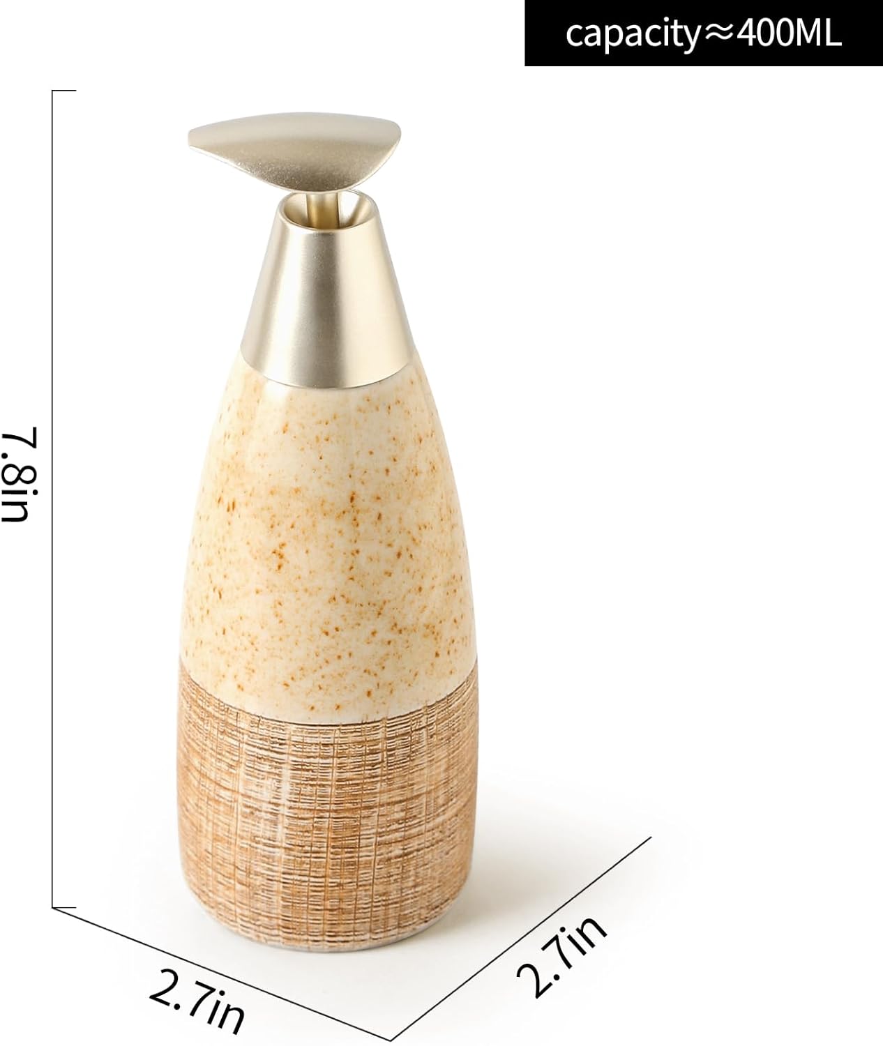 Ceramic Soap Dispenser with Plastic Pump – 12oz Refillable Liquid Dispenser for Bathroom, Kitchen, Office, Hotel, Airbnb, or Vacation Rental (Type B)