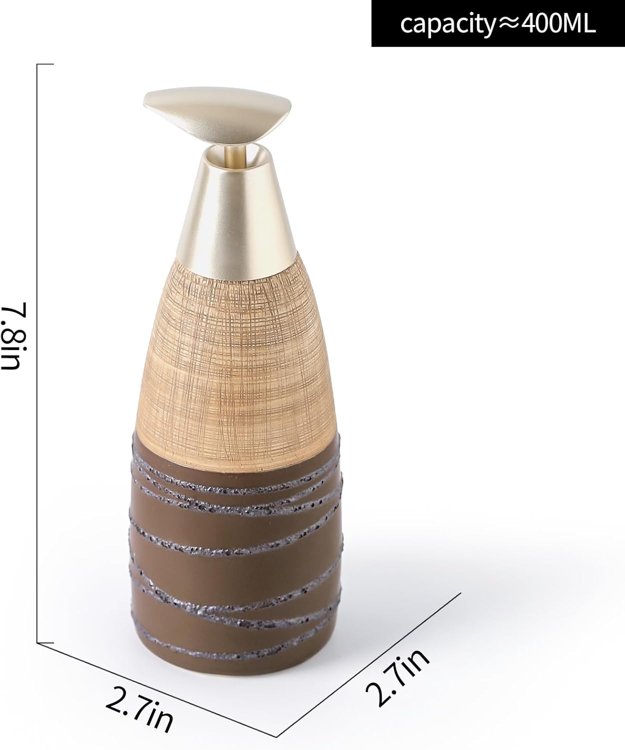 Ceramic Soap Dispenser with Plastic Pump – 12oz Refillable Liquid Dispenser for Bathroom, Kitchen, Office, Hotel, Airbnb, or Vacation Rental (Type C)