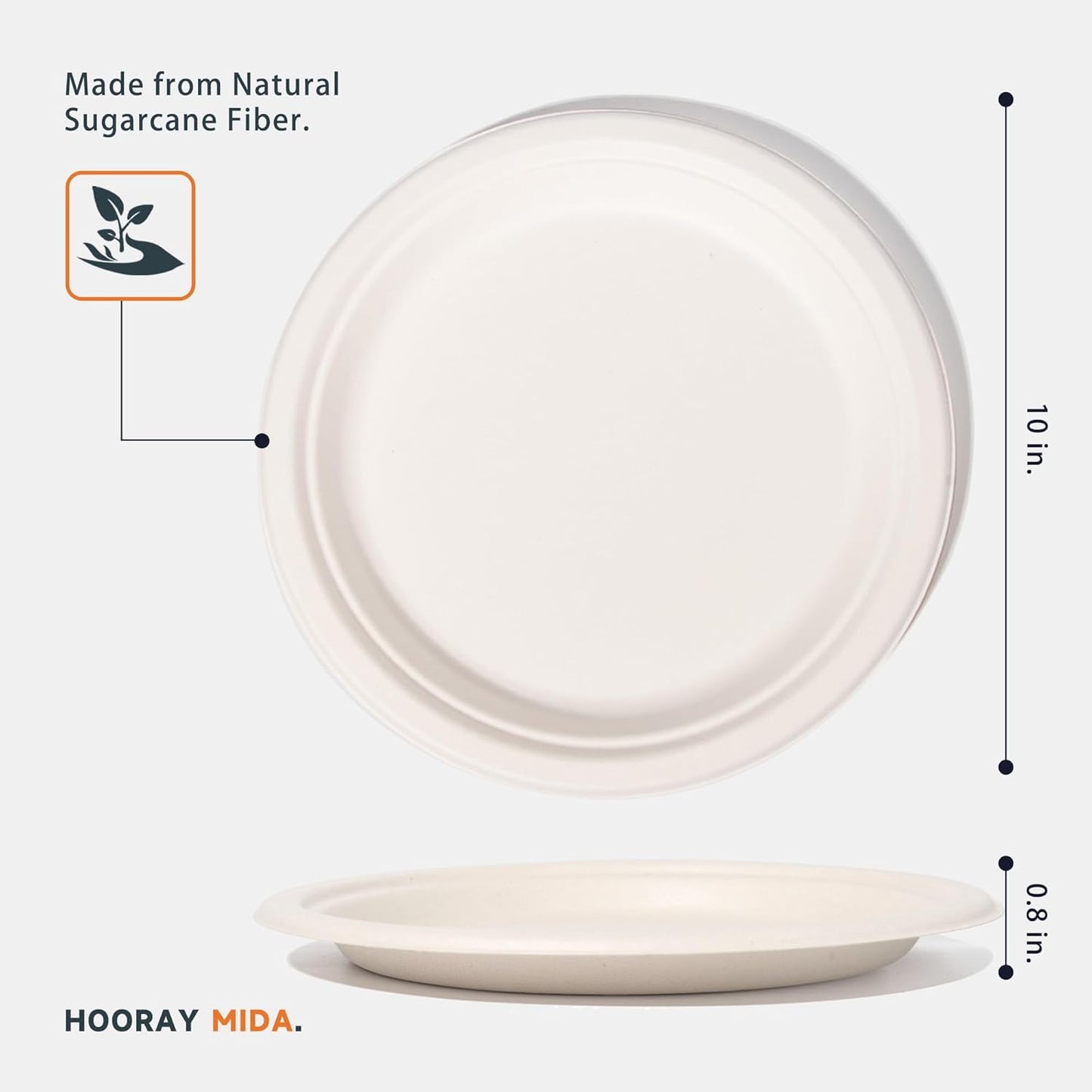 100% Compostable Plates - 125-Count Heavy Duty Disposable 10-Inch Plates Made of Bagasse - Eco-Friendly and Sustainable