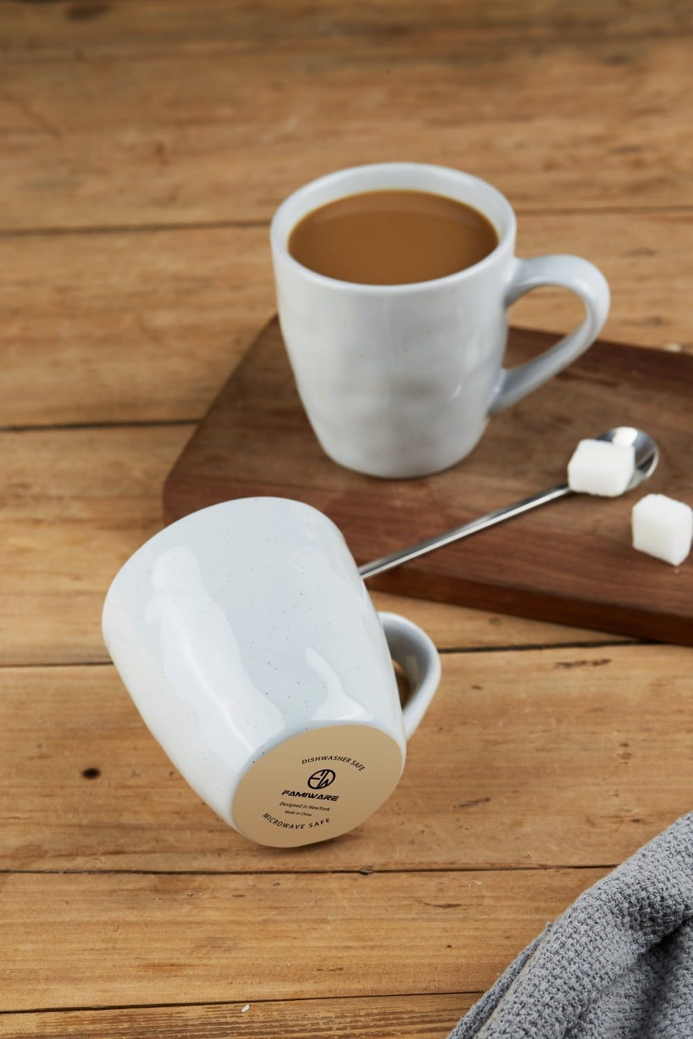 famiware Mars 4 Pieces Coffee Mug, 14 oz Tea Mug, Catering Mugs with Handle for Coffee, Tea, Cocoa, Milk, Light Gray