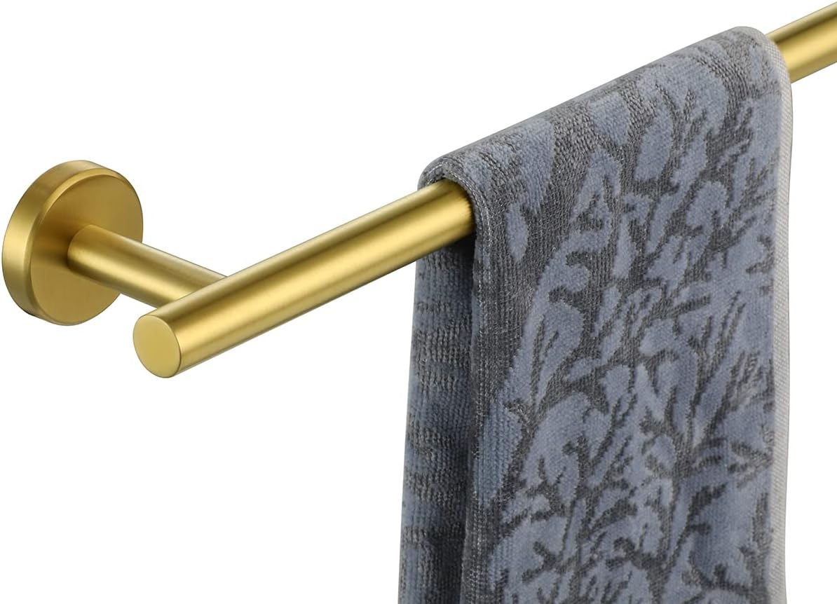 JQK Towel Bar Brushed Gold, 19 Inch 304 Stainless Steel Thicken 0.8mm Towel Rack Bathroom, Towel Holder Wall Mount, Useable Length 16 Inch TB110L16-BG