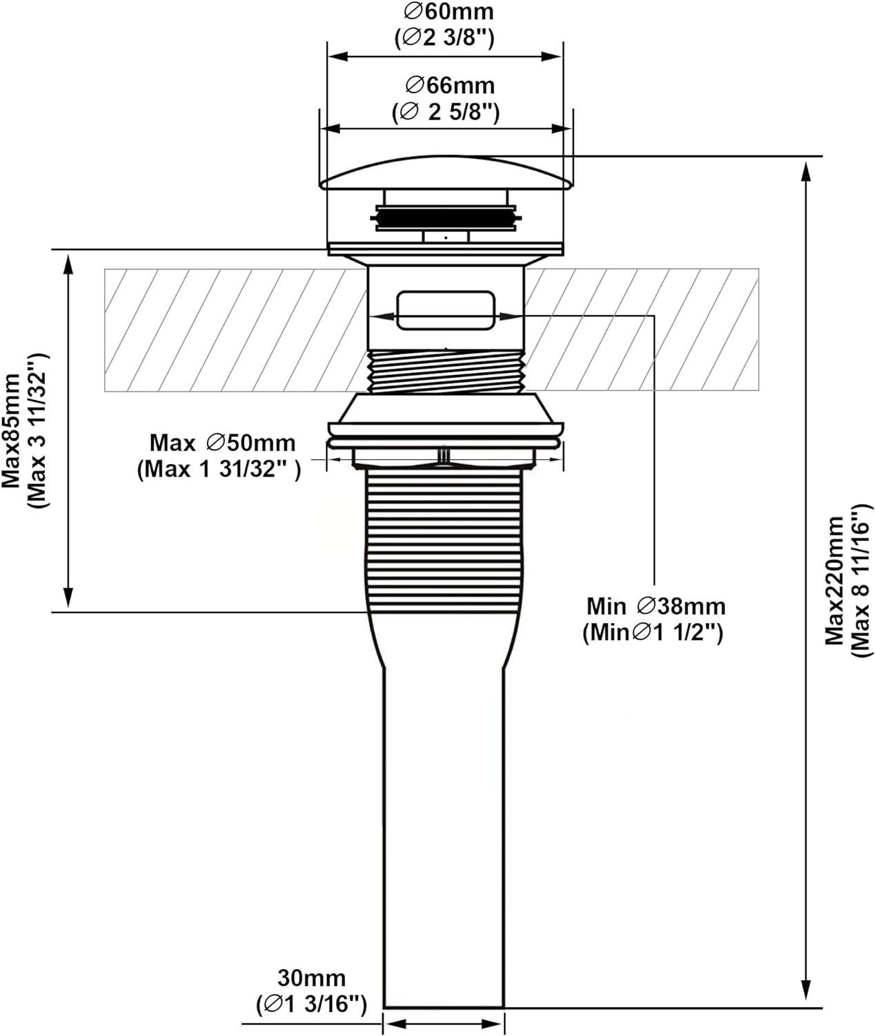 Pop up Sink Drain Stopper with Overflow Oil Rubbed Bronze for Bathroom Vessel Vanity Sink Art Basin，Big Cap Sink Drain with Overflow, Metal Pop-up Drain Strainer with Detachable Basket Stopper