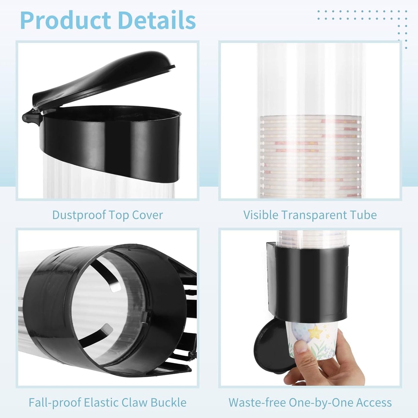 Disposable Paper Cup Dispenser, Wall-Mounted Cup Organizer for Water Coolers, Pull-Type Paper Cup Holder with Adhesive and Screws, Compatible with 5oz-7oz Cups