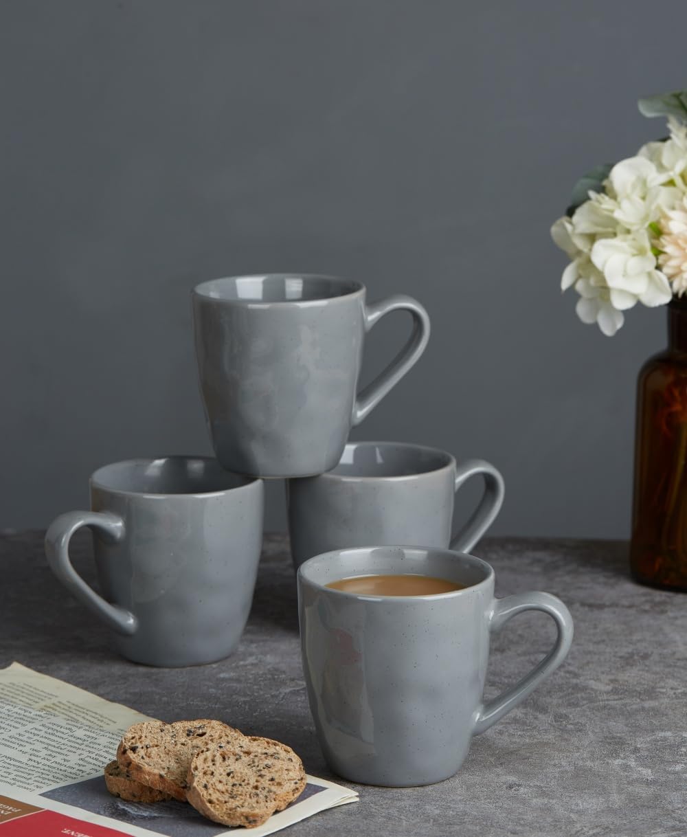 famiware Mars 4 Pieces Coffee Mug, 14 oz Tea Mug, Catering Mugs with Handle for Coffee, Tea, Cocoa, Milk, Dark Gray