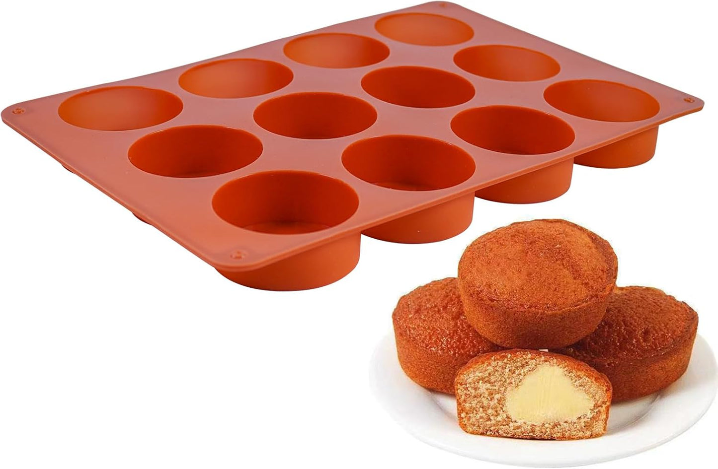 Muffin Pan, 12 Cup Silicone Cake Moulds for Baking, Silicone Muffin Cases, Non Stick Muffin Tin, Cookies Jelly Mould - BPA Free and Dishwasher Safe