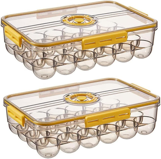 CottonColors Egg Holder for Fridge - 24 Egg Plastic Organizer with Lids (2 pack)