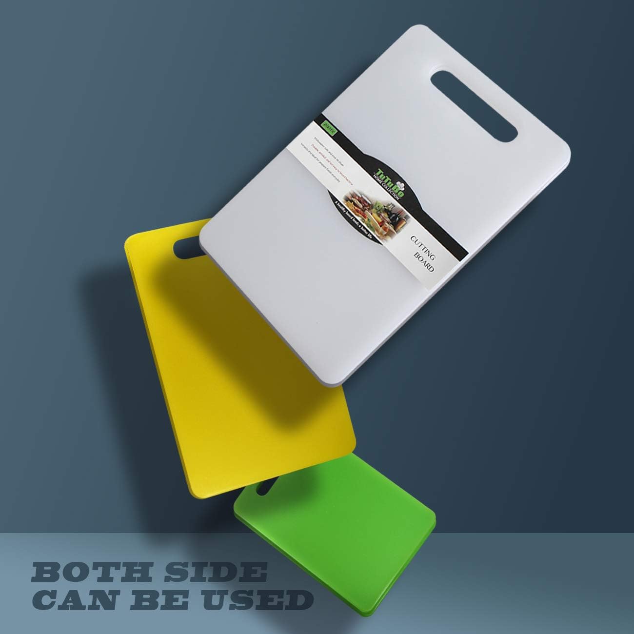 Fotouzy Plastic Utility Cutting Board with Handles, Food Safe PP Material, BPA Free, Dishwasher Safe, Thick Chopping Board, Large Size, Easy Grip Handle, for Kitchen (Black)