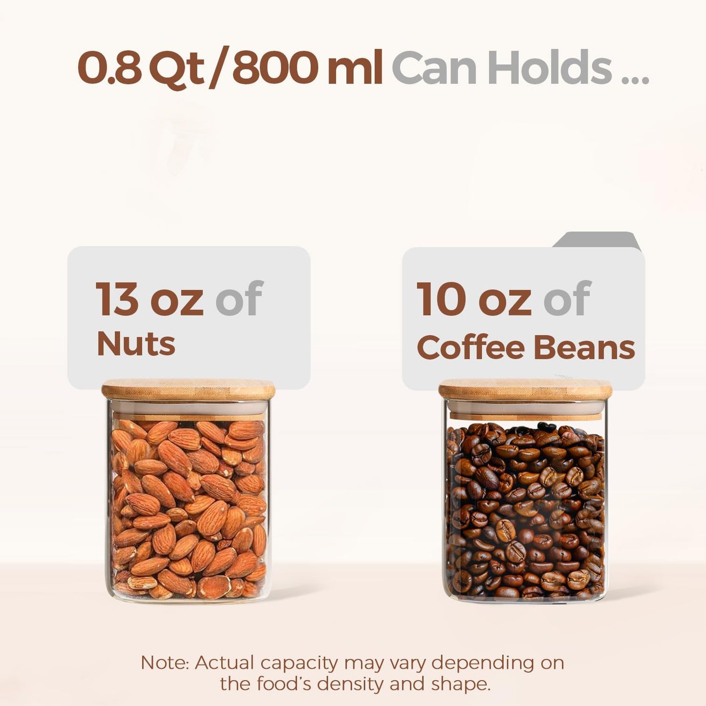 ComSaf 0.8 Qt Glass Food Storage Jars Set of 6, Clear Storage Containers with Airtight Lids, Pantry Organization Jar, Spice Jar, Blooming Tea, Oat, Coffee and Sugar Container, Canister Set for Kitchen