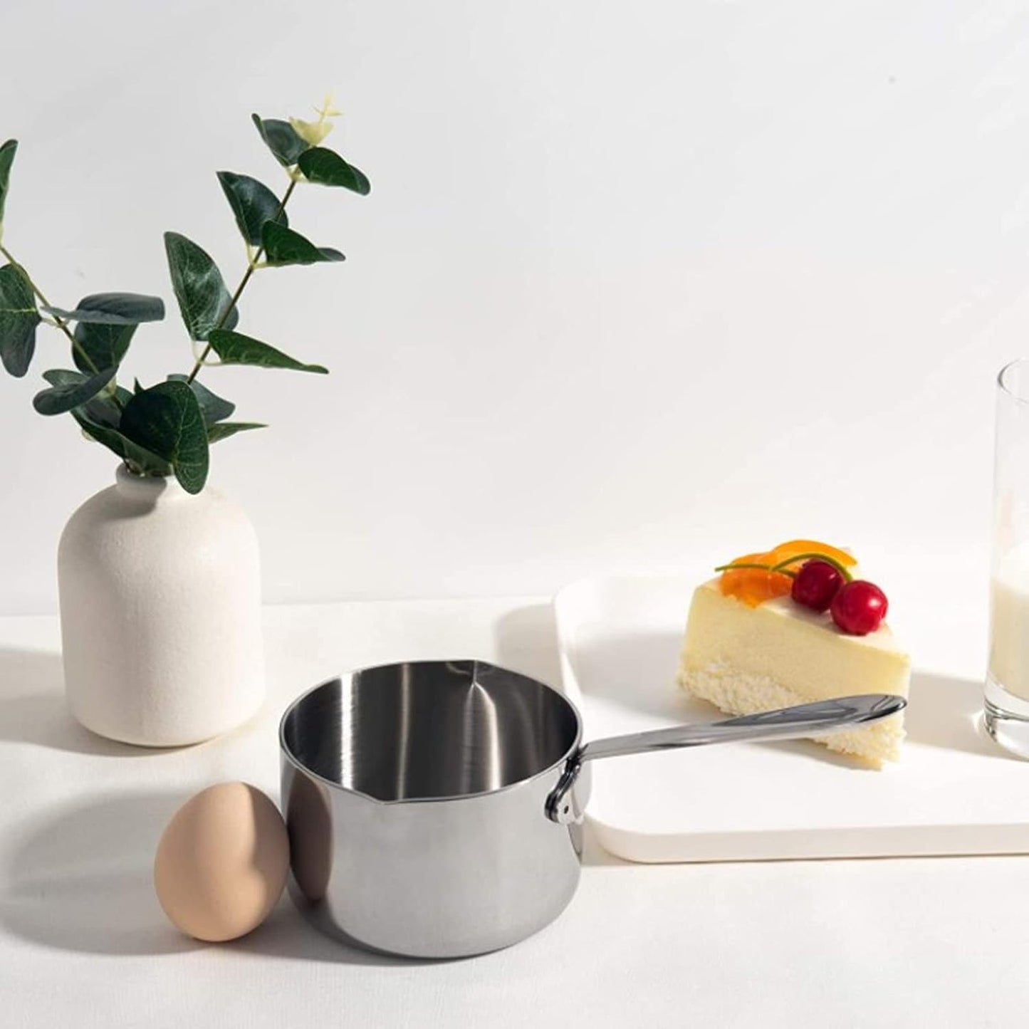 Butter Warmer, 300ml Mini Milk Warmer Pot Stainless Steel Coffee Pots Saucepan Butter Melting Pot with Dual Pour Spout for Coffee Tea Soup Warming