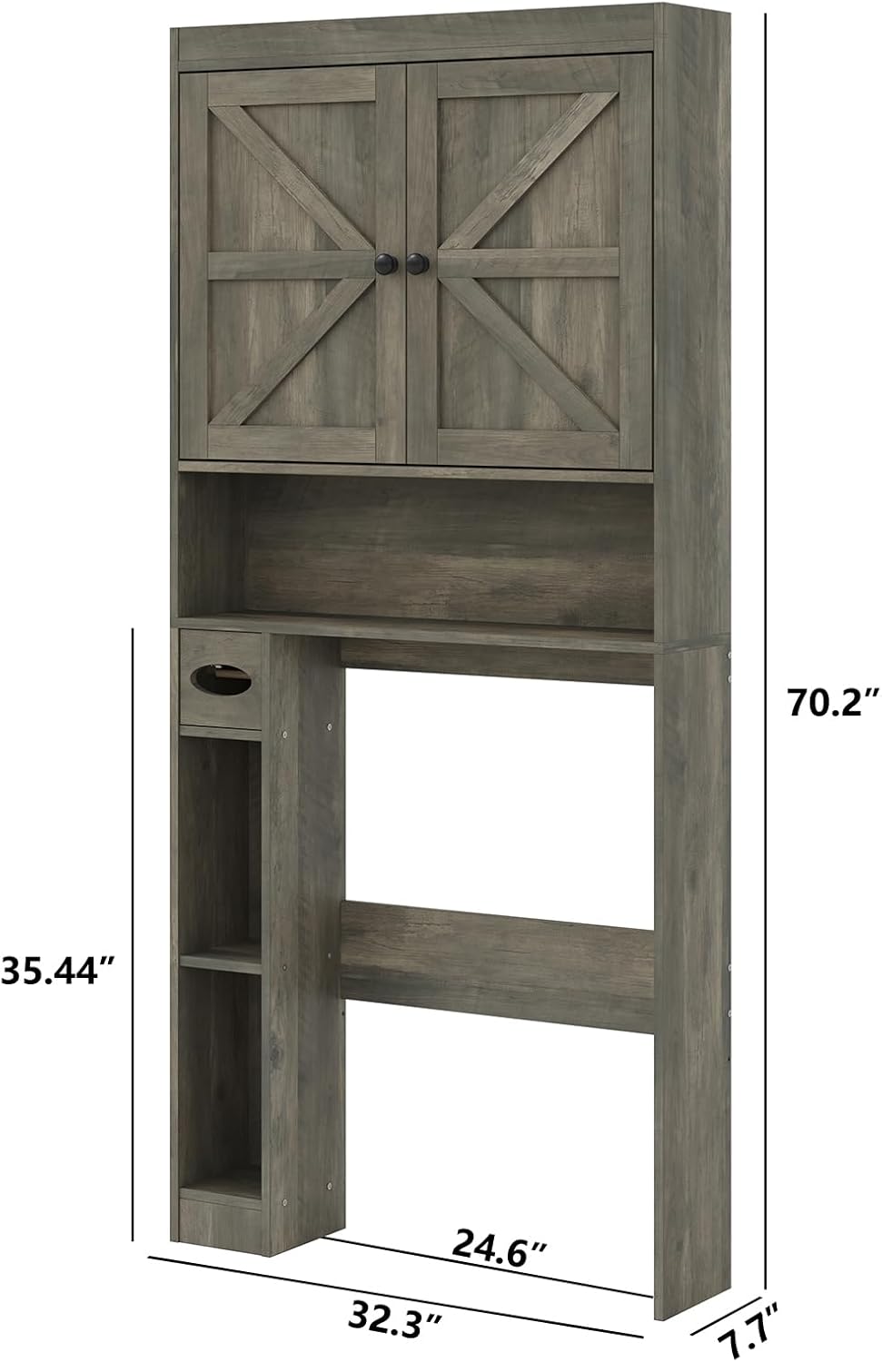 Furnideco 32.3''W Over The Toilet Storage Cabinet with Barn Doors, Over Toilet Shelf Farmhouse Storage Cabinet Space Saver with Toilet Paper Holder & Adjustable Bottom Bar, Gray
