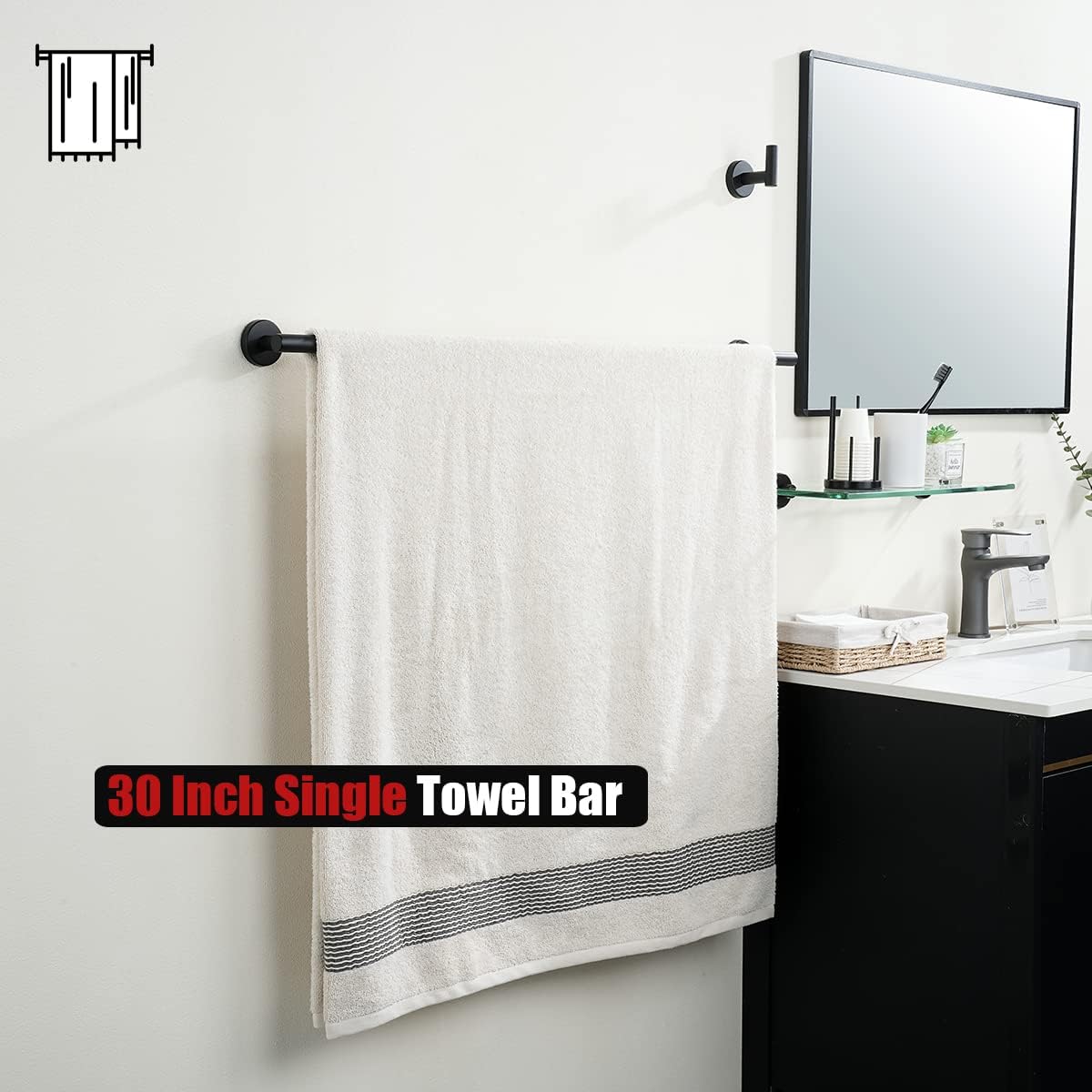 JQK Black Bath Towel Bar, 33 Inch 304 Stainless Steel Thicken 0.8mm Towel Rack Bathroom, Towel Holder Matte Black Wall Mount, Useable Length 30 Inch, TB110L30-PB
