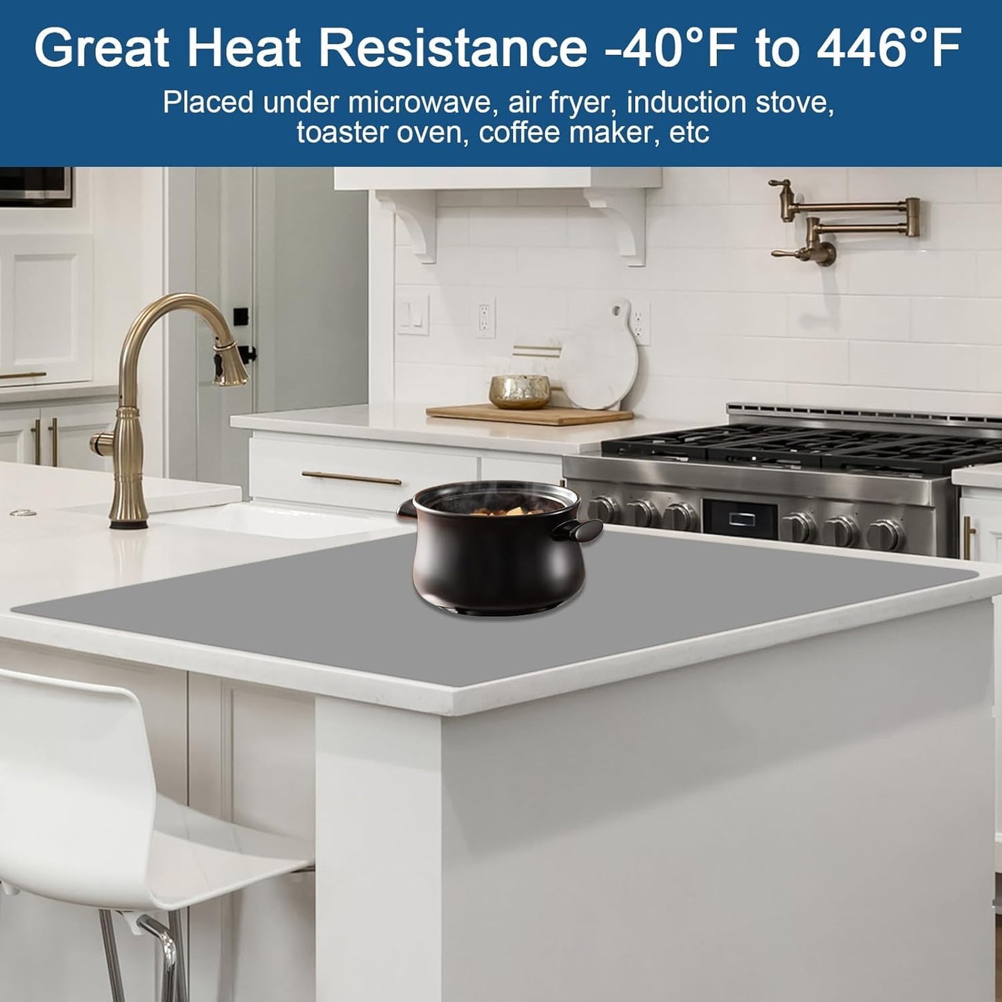 Large Silicone Mat, 48"x32"(120cmx80cm) Silicone Mats for Kitchen Counter, Non-Slip Heat Resistant Mat, Kitchen Counter Mat, Waterproof Countertop Protector for Craft, Light Gray