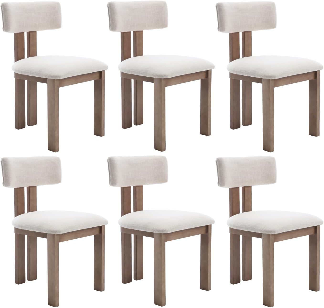 chairus Dining Chairs Set of 6 Linen Fabric Diner Chairs Farmhouse Wood Chairs for Kitchen and Dining Room, Beige