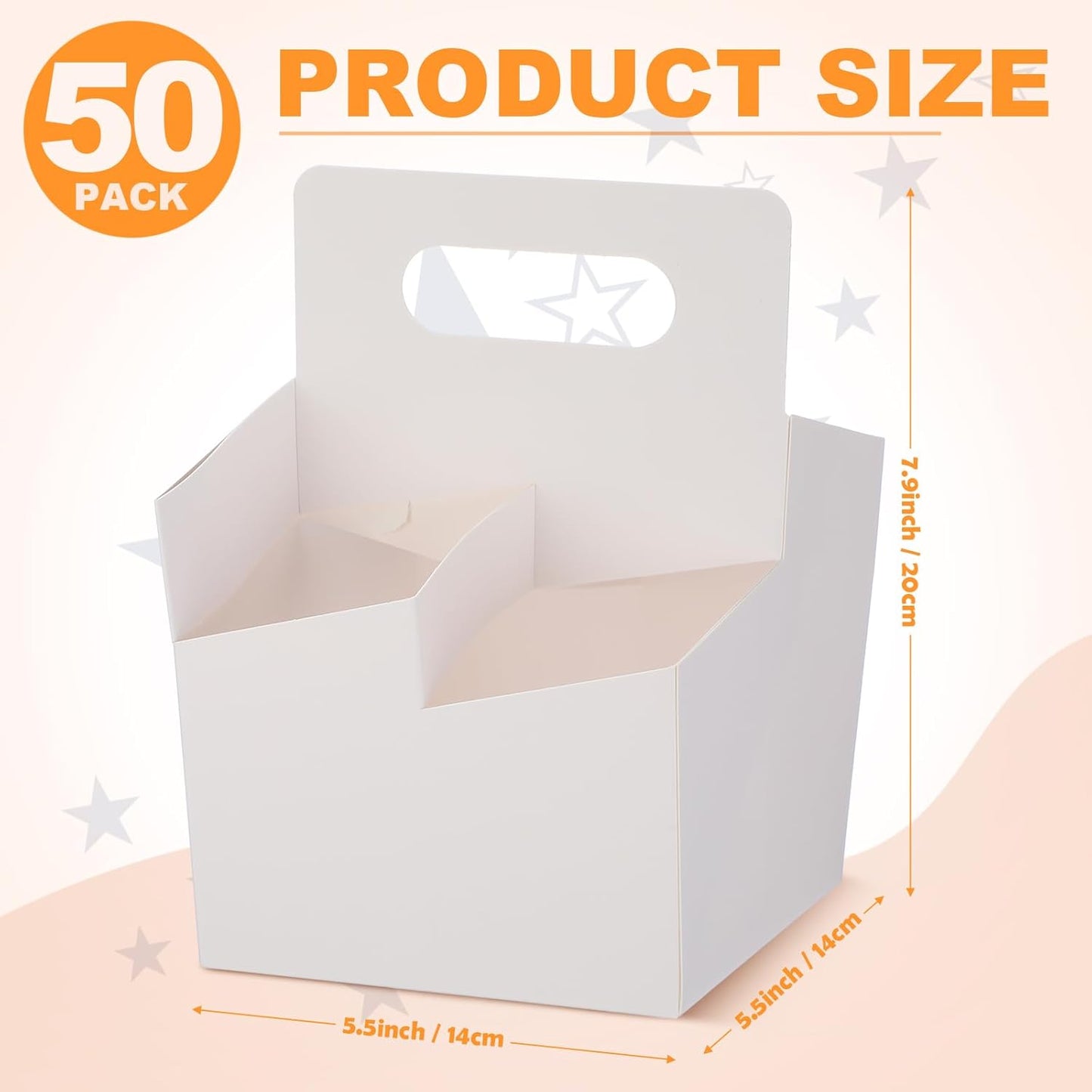 Jetec 4 Cup Drink Carrier with Handle, Kraft Paperboard Beer Carrier, Disposable Drink Holder for Hot or Cold Drinks, 12-16 oz Bottle Holder for Soda and Other Bottled Products(50 Pcs,White)