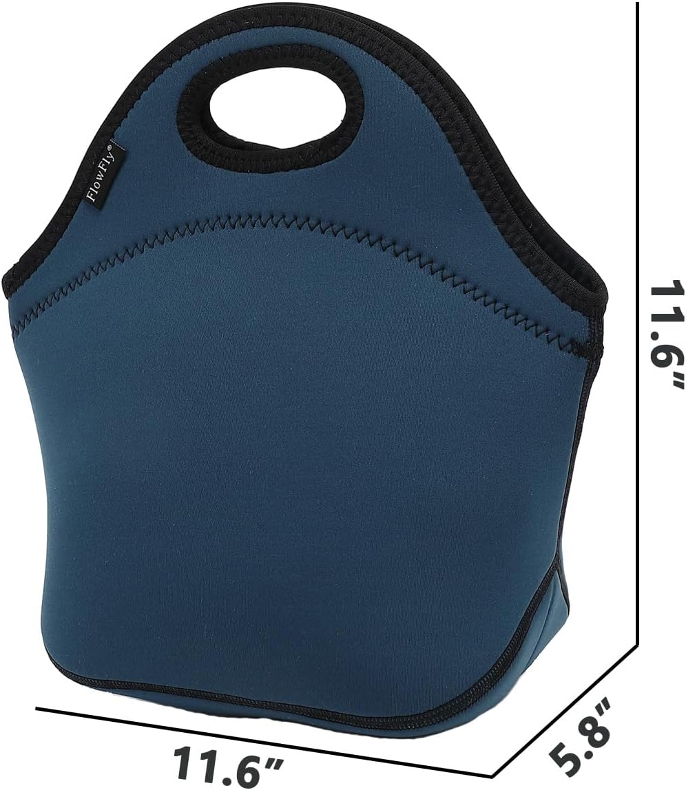 FlowFly Neoprene Kids Lunch box Insulated Soft Bag Mini Cooler Thermal Meal Tote Kit for Boys, Girls,Men,Women,School,Work, Office, Navy Blue