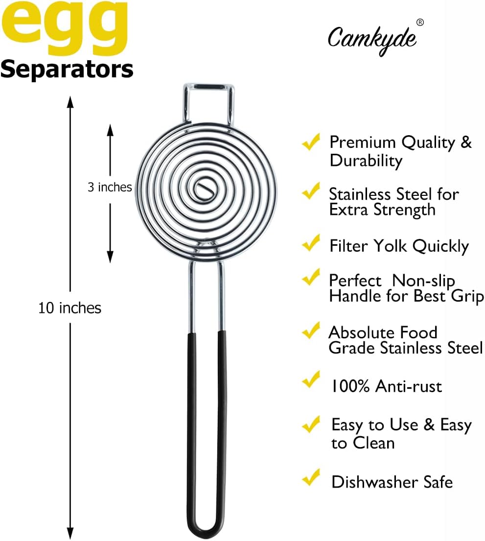 CAMKYDE Egg Separator Food Grade Stainless Steel Egg Yolk White Separation Tool (Black)