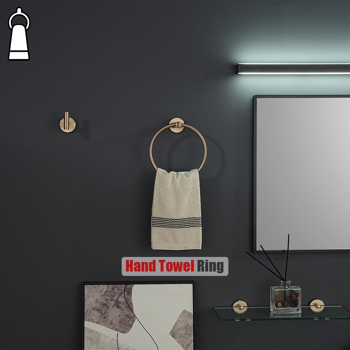 JQK Towel Ring Champagne Bronze, 304 Stainless Steel Hand Towel Holder for Bathroom Wall Mount, TR130-CB