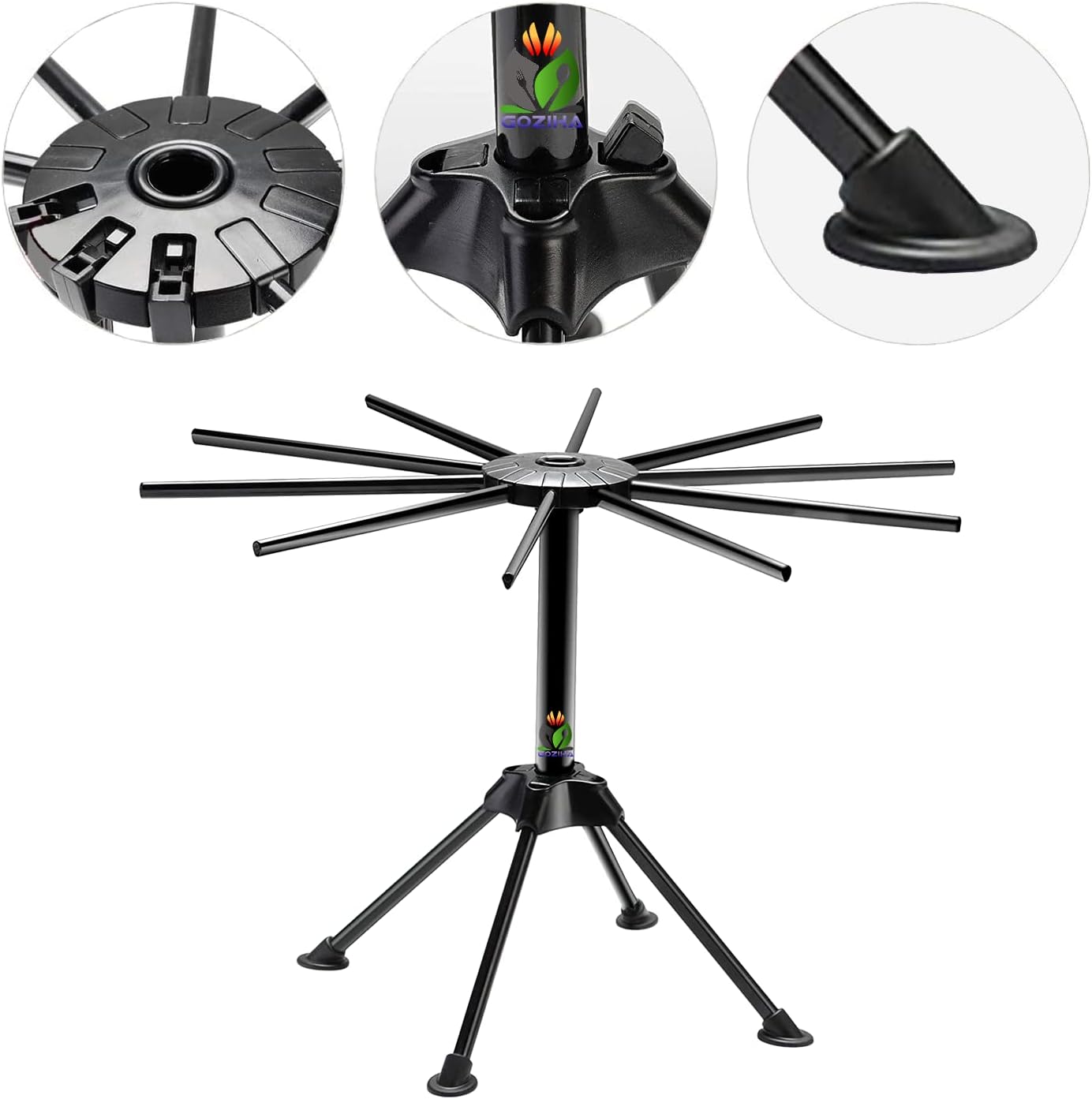 GOZIHA Kitchen Pasta Drying Rack | Make Homemade Fresh Pasta | Household Noodle Dryer Rack Hanging for Home Use | Spaghetti Drying Rack Noodle Stand | Easy Storage and Quick Set-Up (Black)