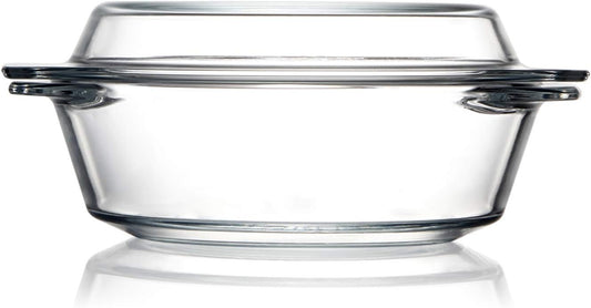 Clear Round Glass Casserole With Lid Glass Bakeware Easy Grab Baking Dish,Microwave, Oven, Freezer, and Dishwasher Safe (0.65L)